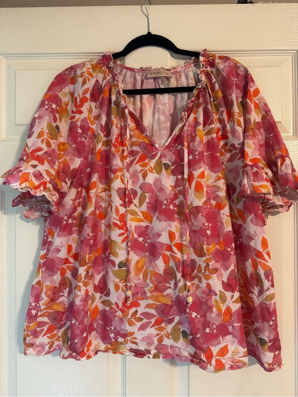 Philosophy Pink and Orange Floral Tie-Front Blouse